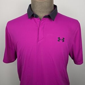 Under Armour ISO Chill Polo Shirt Mens Medium Magenta Gray Performance Wicking